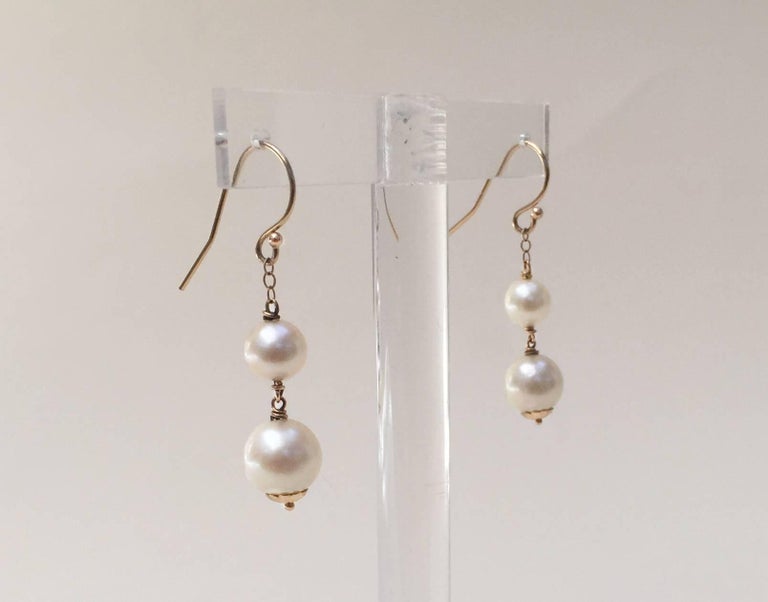 Double Pearl Earrings with 14 Karat Yellow Gold Hook and Wiring by ...