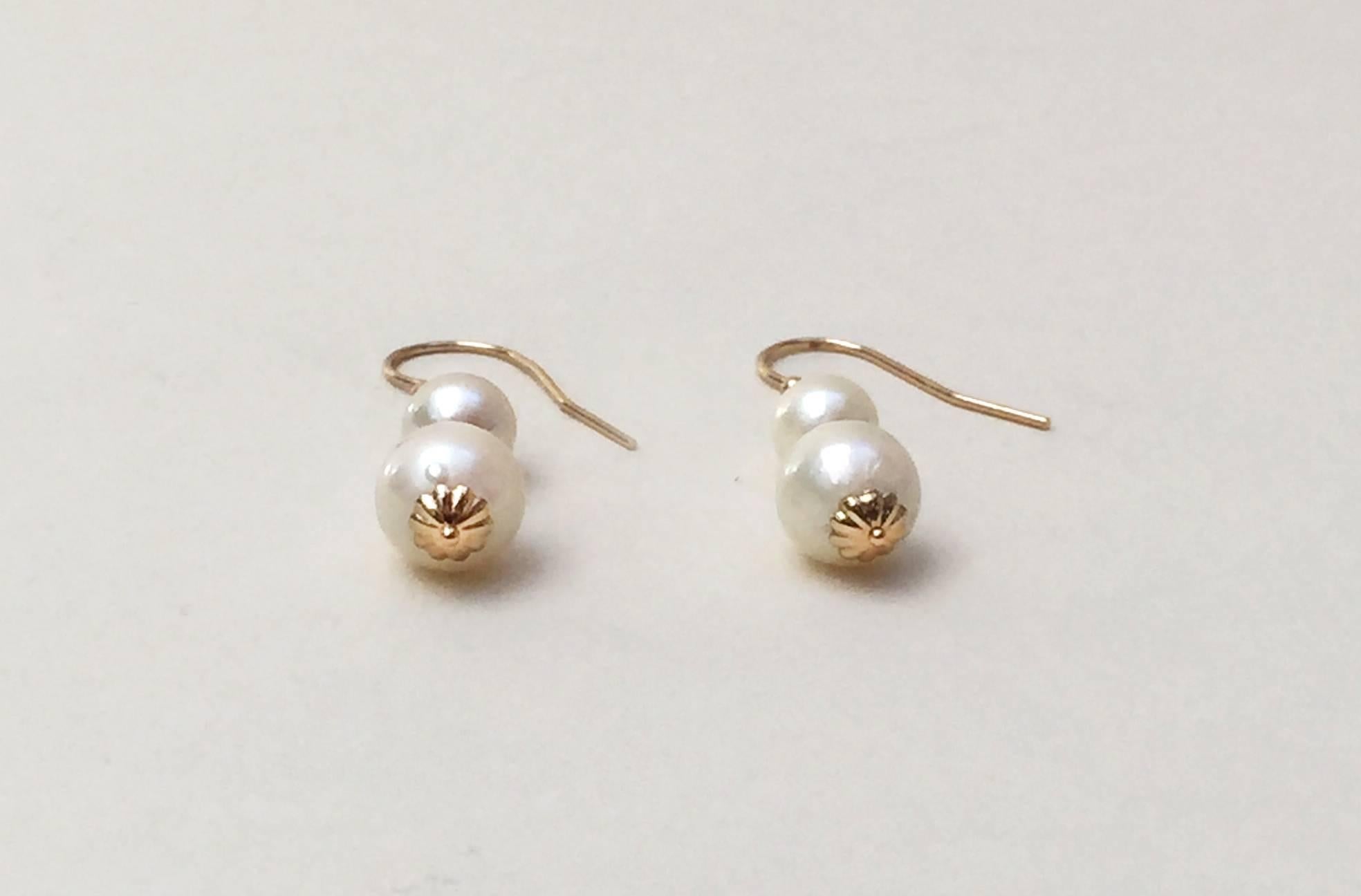 Double Pearl Earrings with 14 Karat Yellow Gold Hook and Wiring by Marina J. In New Condition In Los Angeles, CA