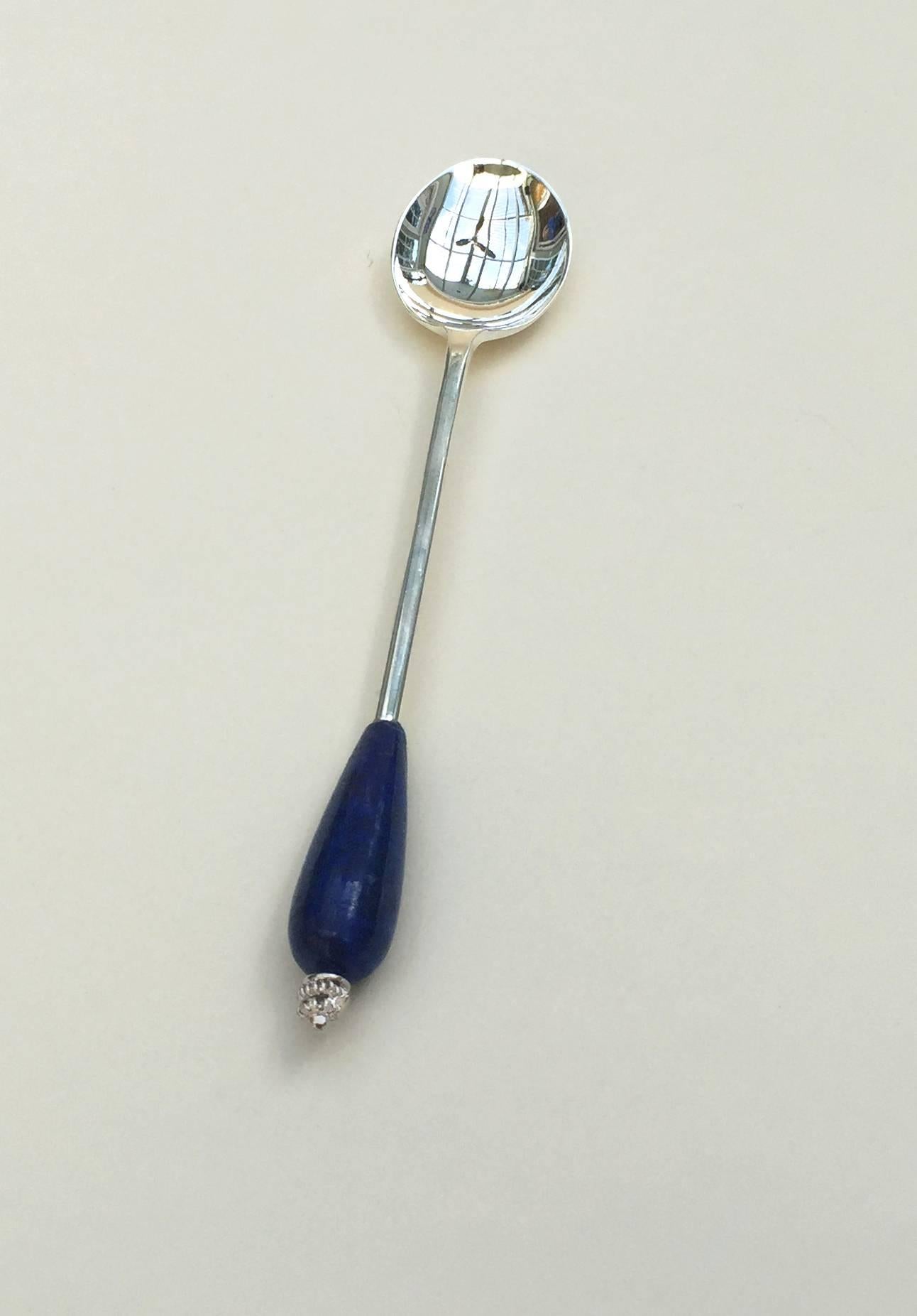 Six English Silver Plated Tea Spoon Set with Lapis Lazuli by Marina J 1