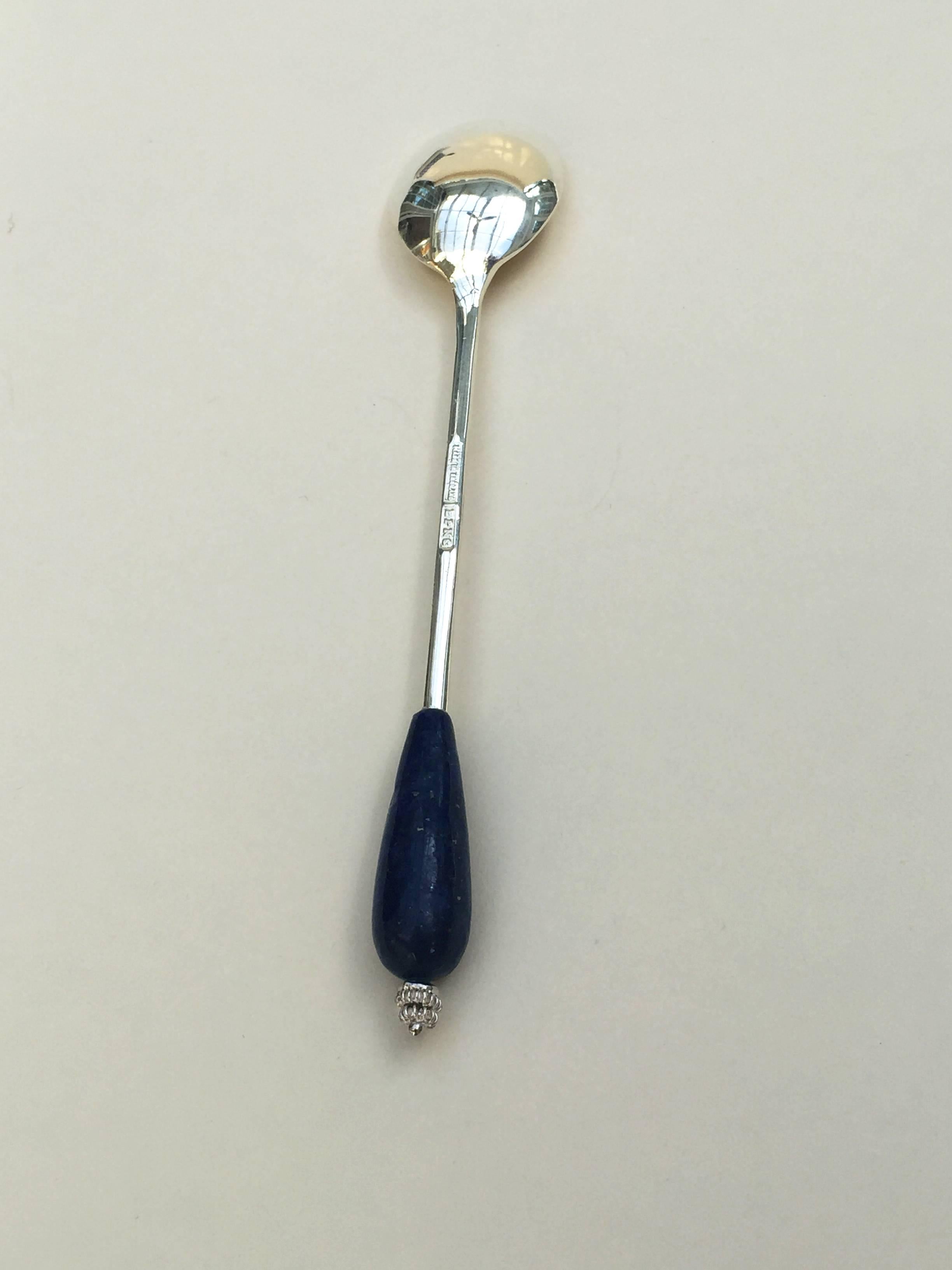Women's or Men's Six English Silver Plated Tea Spoon Set with Lapis Lazuli by Marina J