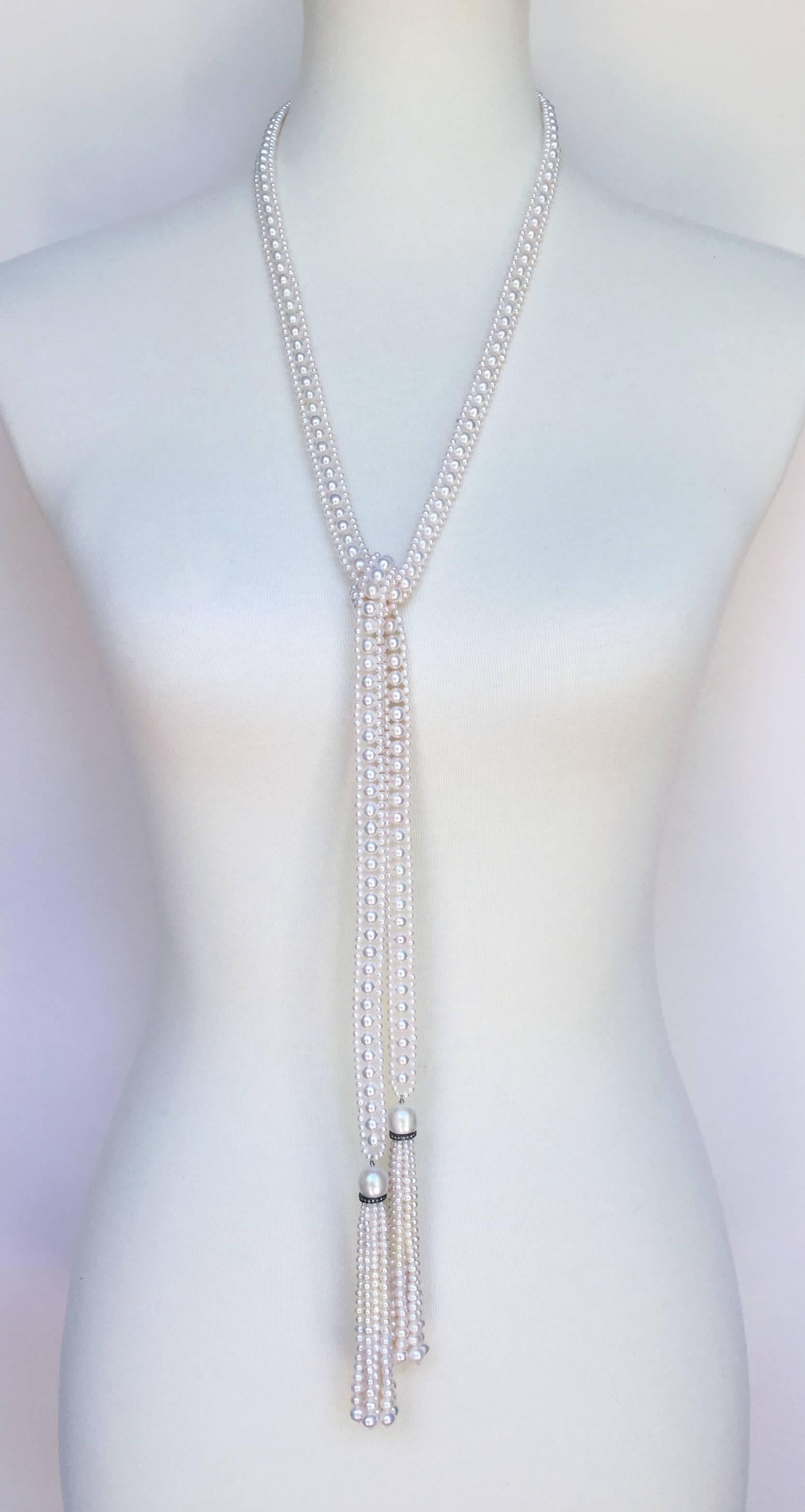 Artist Marina J Pearl Rope Sautoir with Pearl Tassel and Diamond Encrusted Roundels