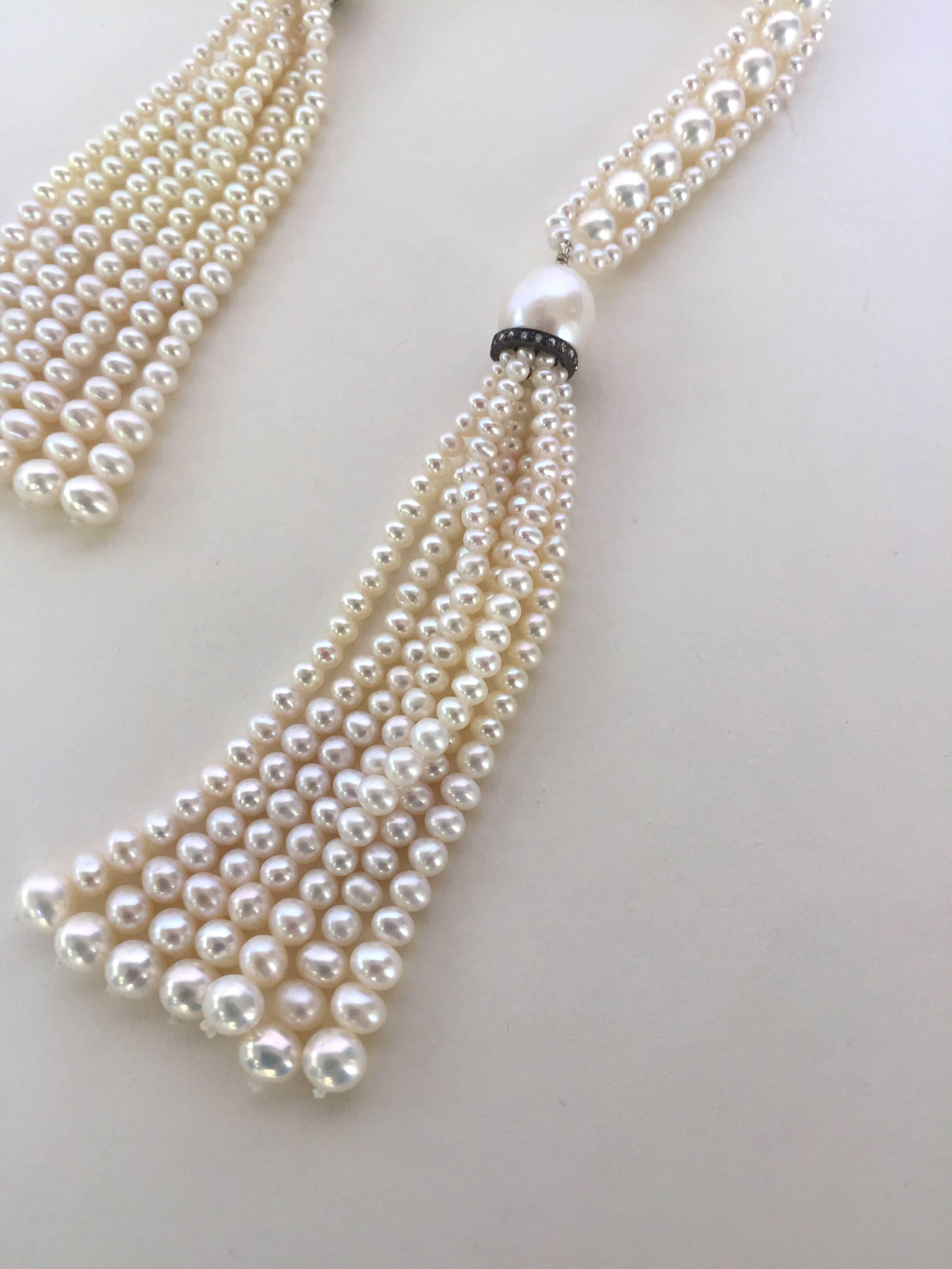 Marina J Pearl Rope Sautoir with Pearl Tassel and Diamond Encrusted Roundels 1