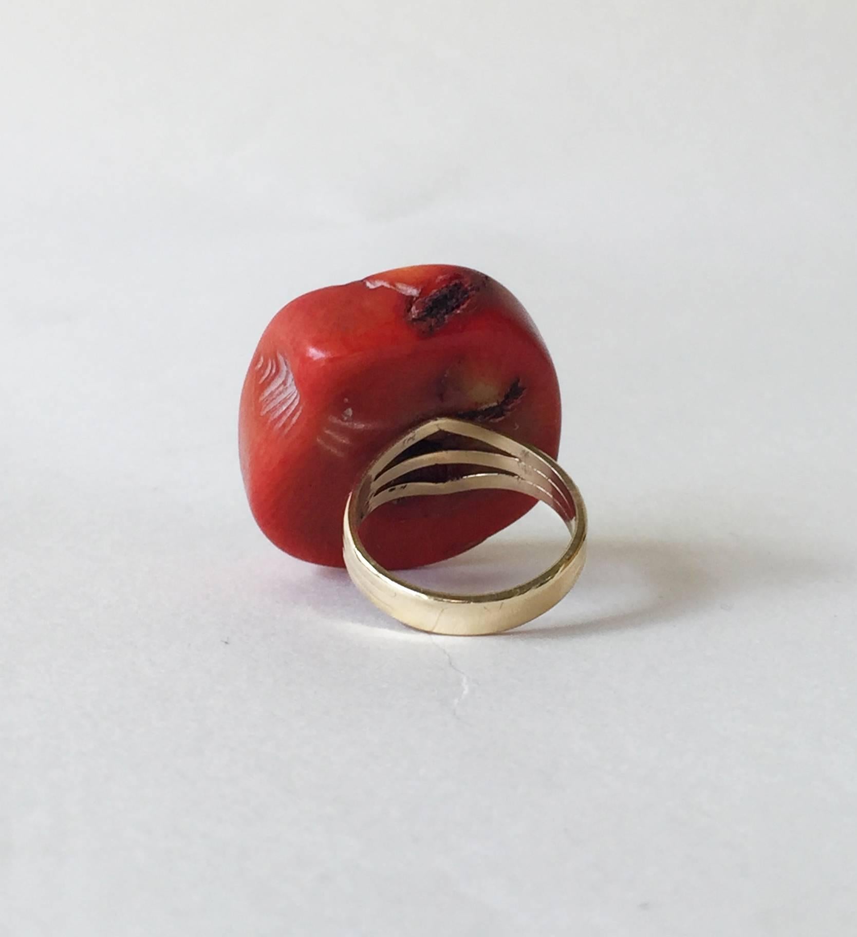 Coral Ring with 14 Karat Yellow Gold Band by Marina J In New Condition In Los Angeles, CA