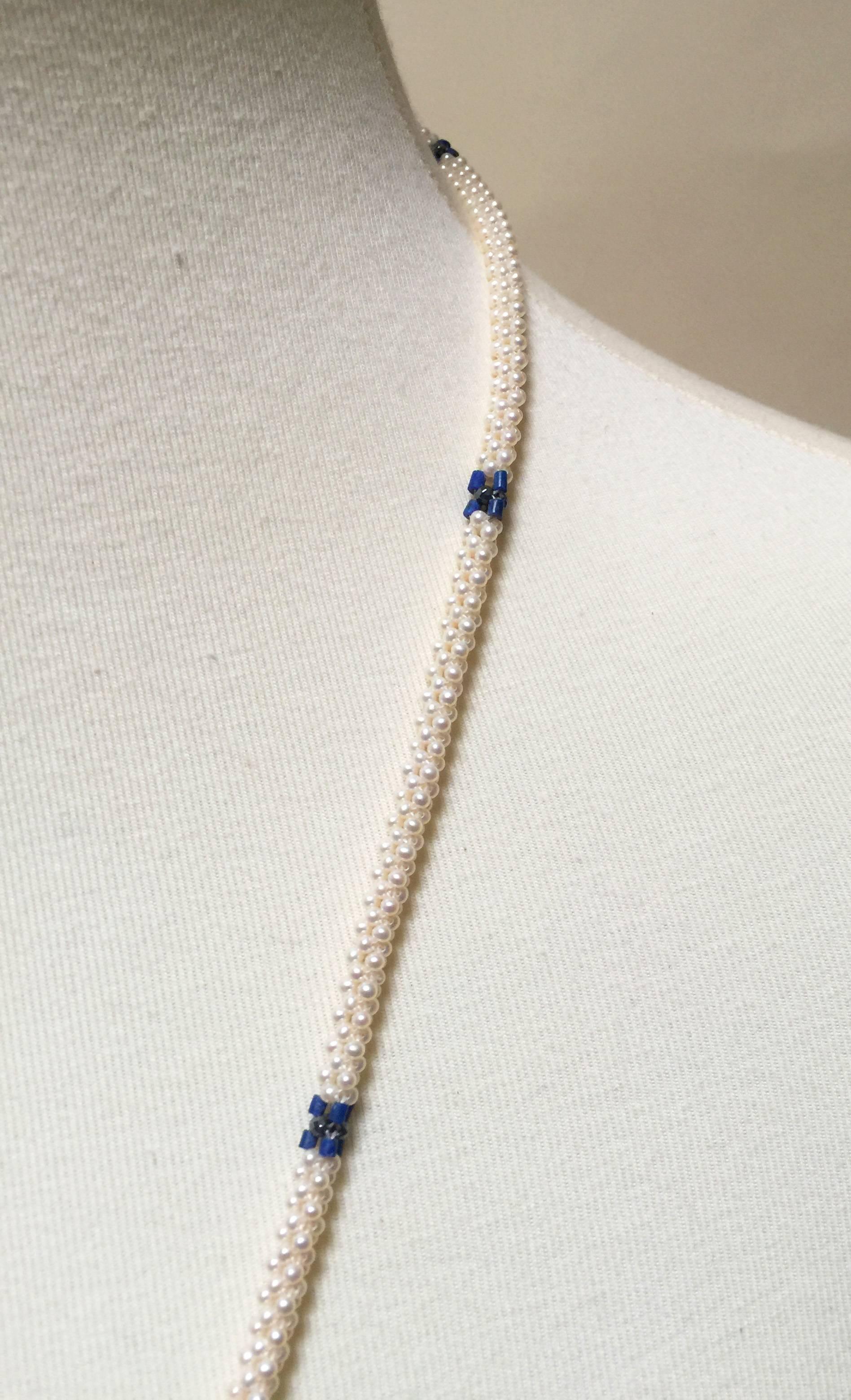 Women's Marina J  Woven Long Pearl Necklace with Hand made Graduated Tassle with Enamel 