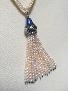 Marina J  Woven Long Pearl Necklace with Hand made Graduated Tassle with Enamel