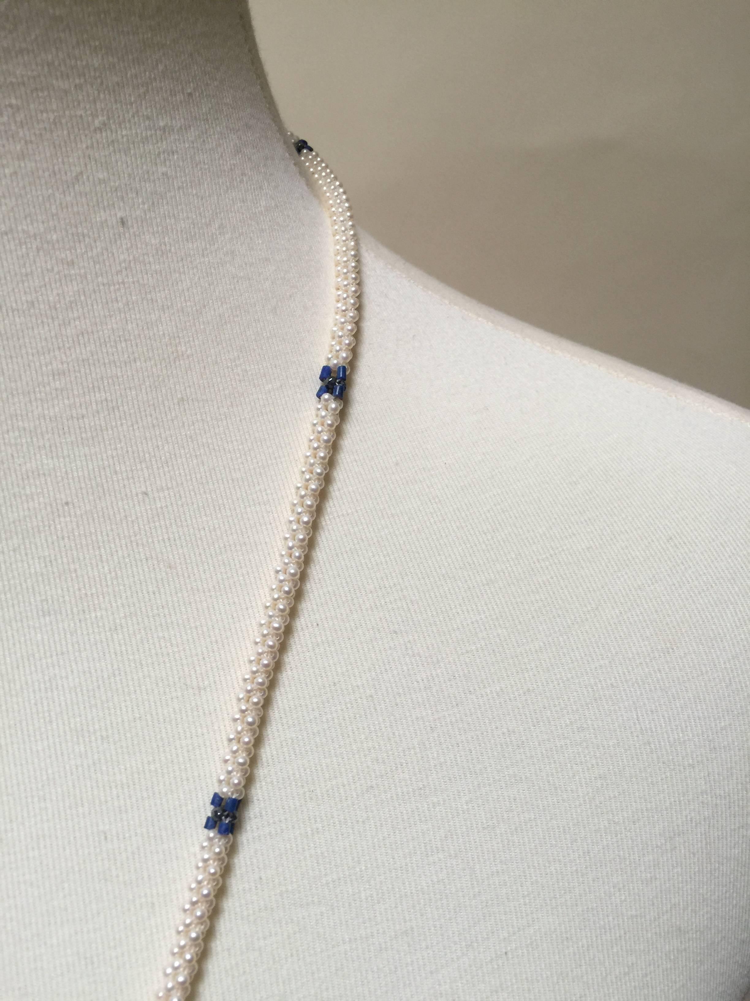 Marina J  Woven Long Pearl Necklace with Hand made Graduated Tassle with Enamel  1