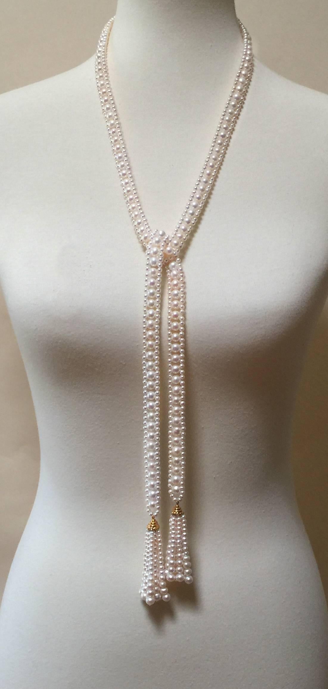 Marina J Woven Pearl Sautoir with 14K Yellow Gold, Diamond Cup & Pearl Tassels  For Sale 1