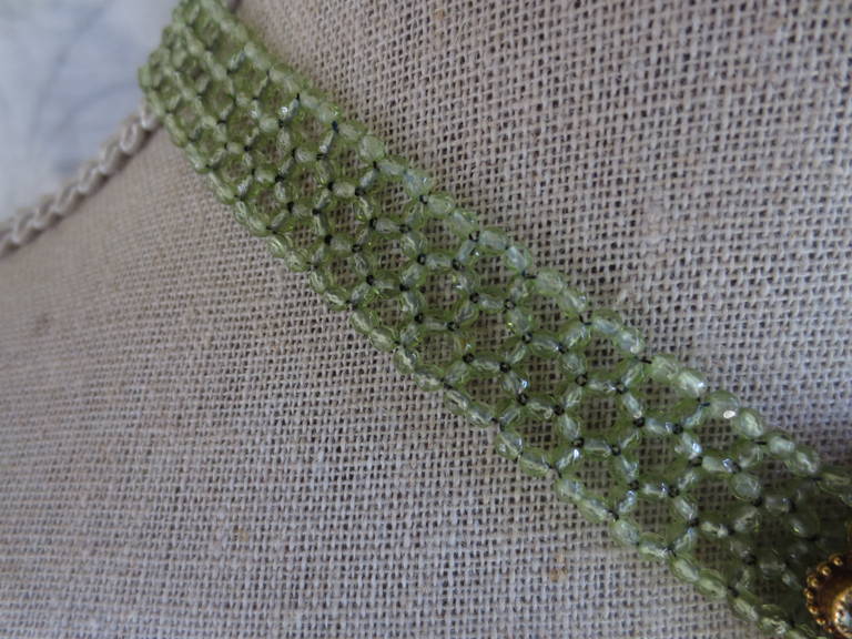 Marina J Woven Faceted Peridot Beaded Necklace with 14K Yellow Gold Clasp brooch In New Condition For Sale In Los Angeles, CA