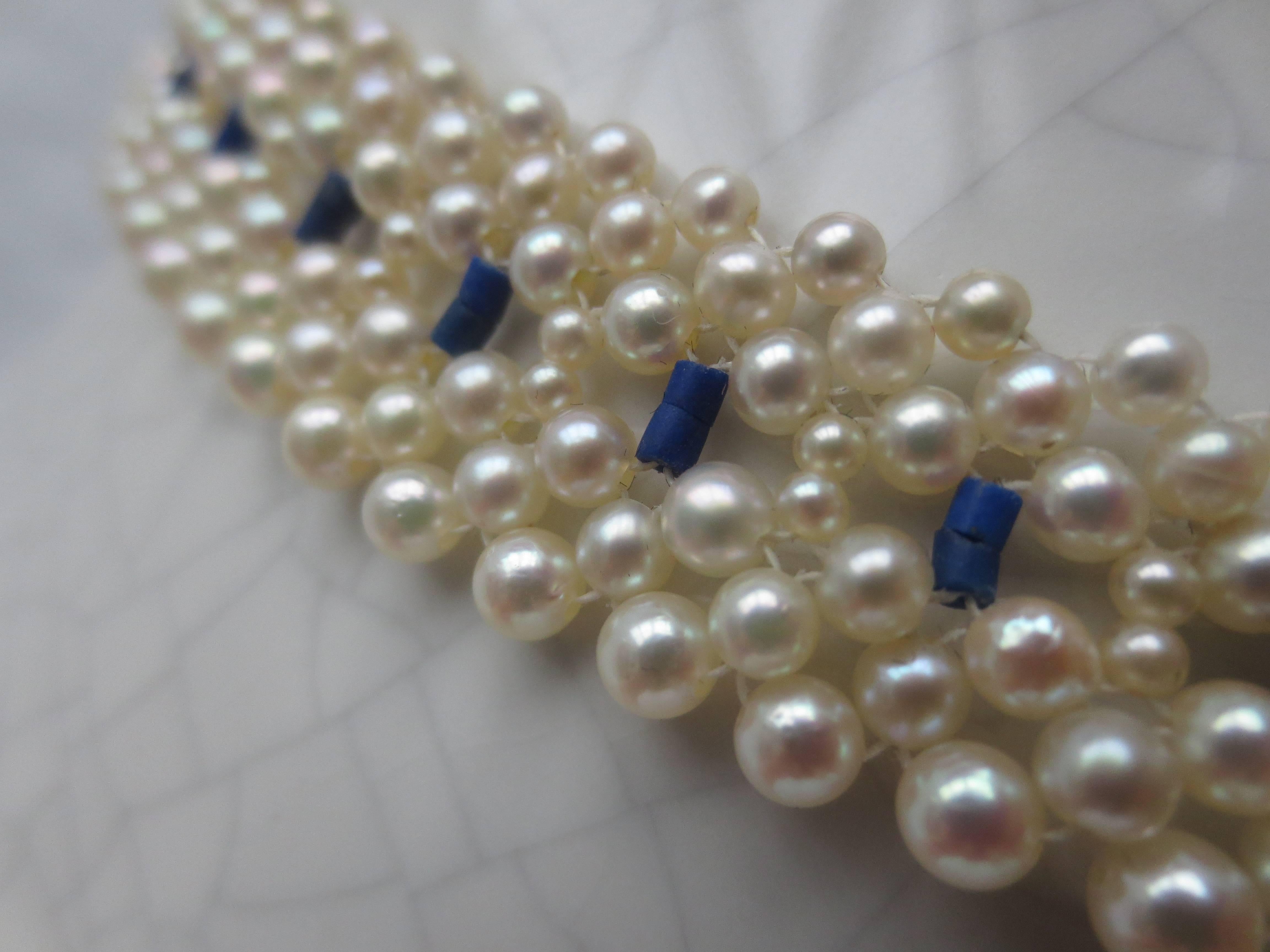 Pearl, Lapis Lazuli, and Bue Enamel Necklace with Pearl and 14k Gold Clasp 2