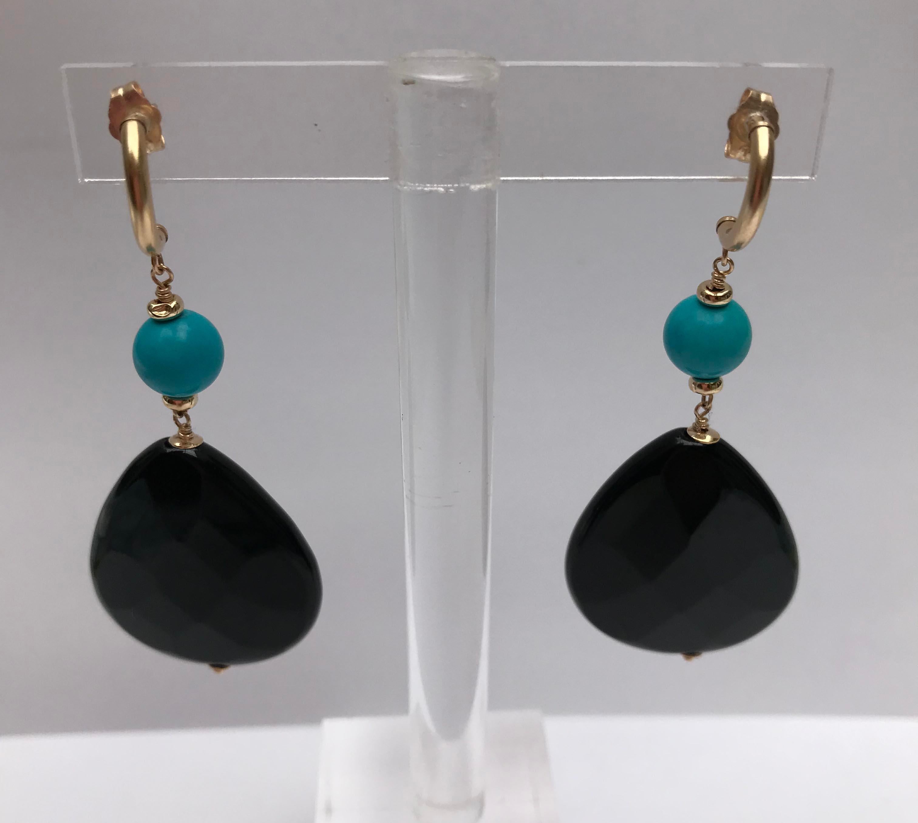 Marina J Turquoise and Onyx Earrings with 14 Karat Yellow Gold ear Studs 2