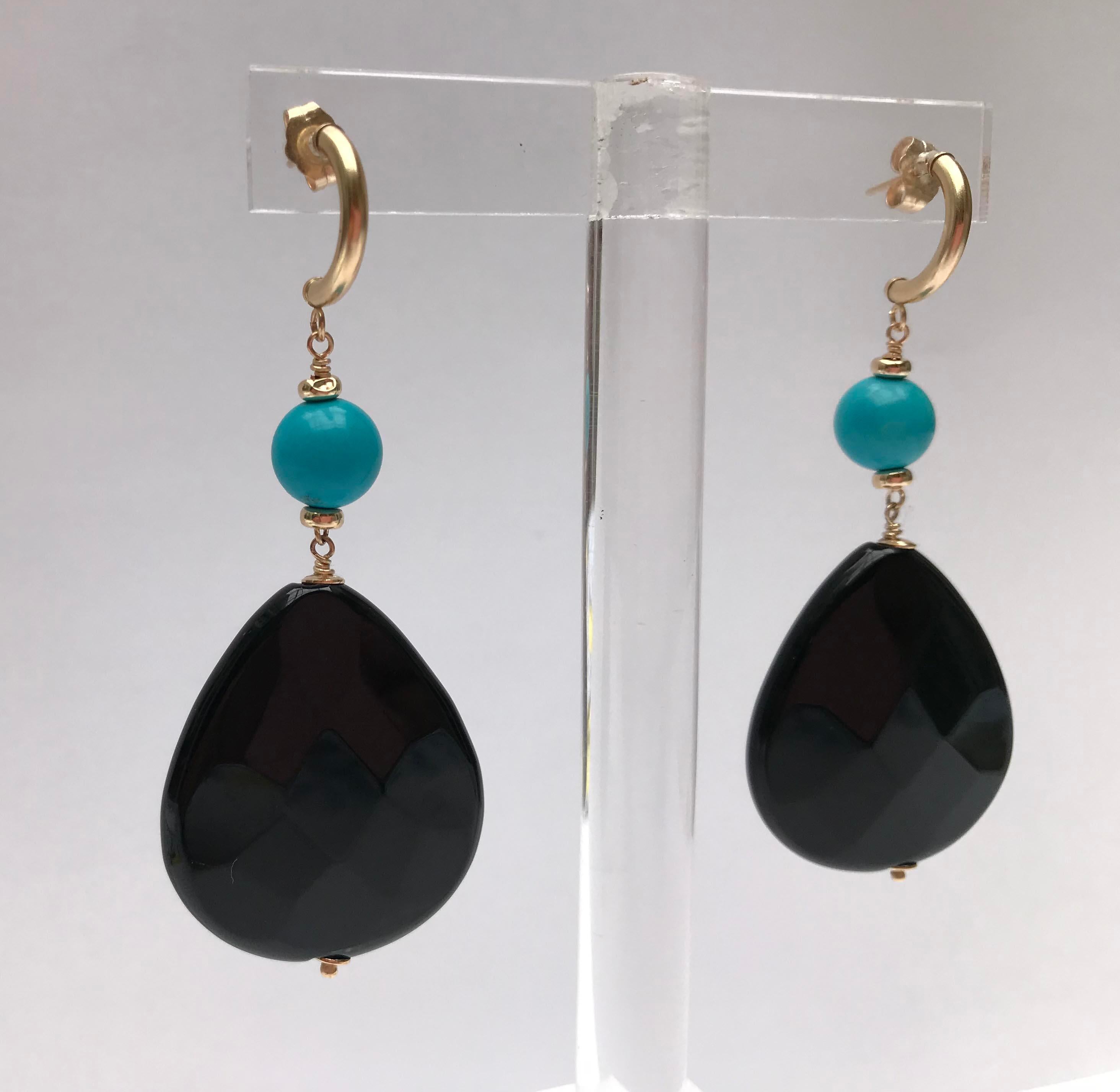 Marina J Turquoise and Onyx Earrings with 14 Karat Yellow Gold ear Studs 3