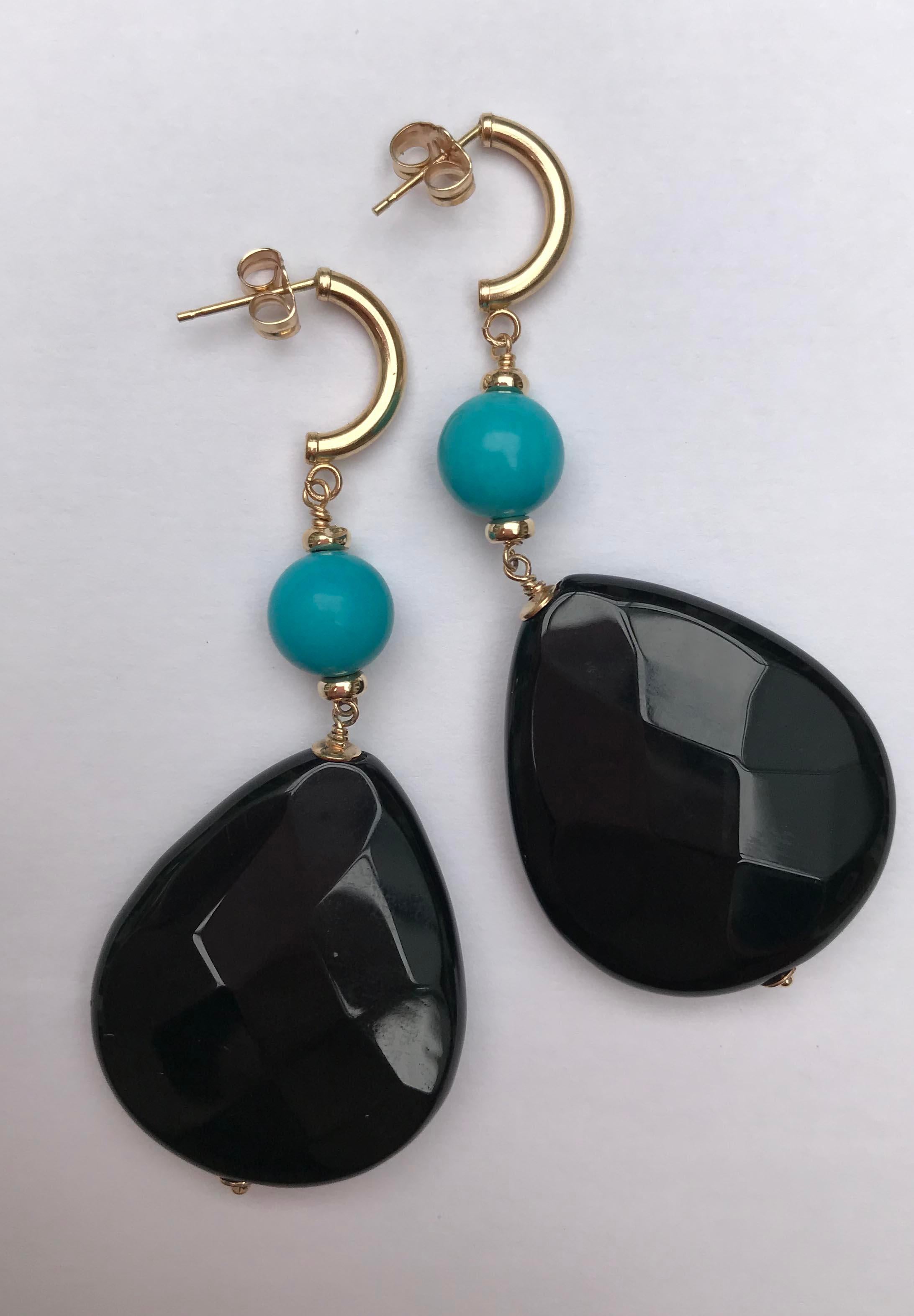 Marina J Turquoise and Onyx Earrings with 14 Karat Yellow Gold ear Studs 4