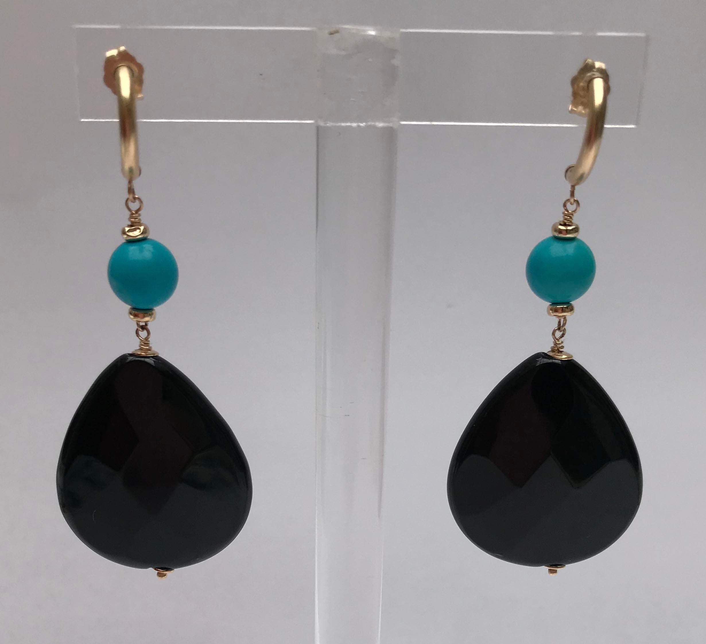 Marina J Turquoise and Onyx Earrings with 14 Karat Yellow Gold ear Studs 5