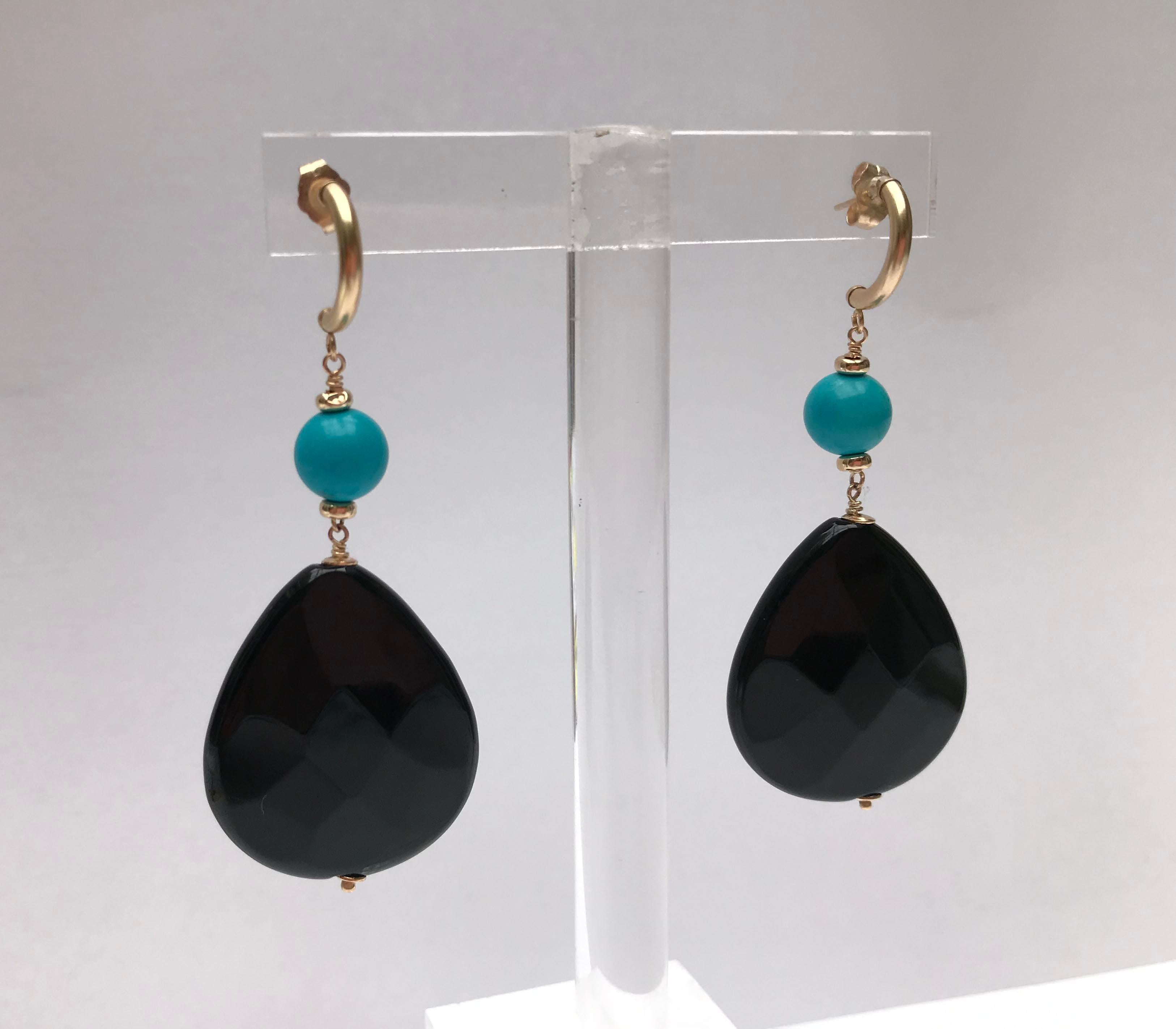 Marina J Turquoise and Onyx Earrings with 14 Karat Yellow Gold ear Studs 6
