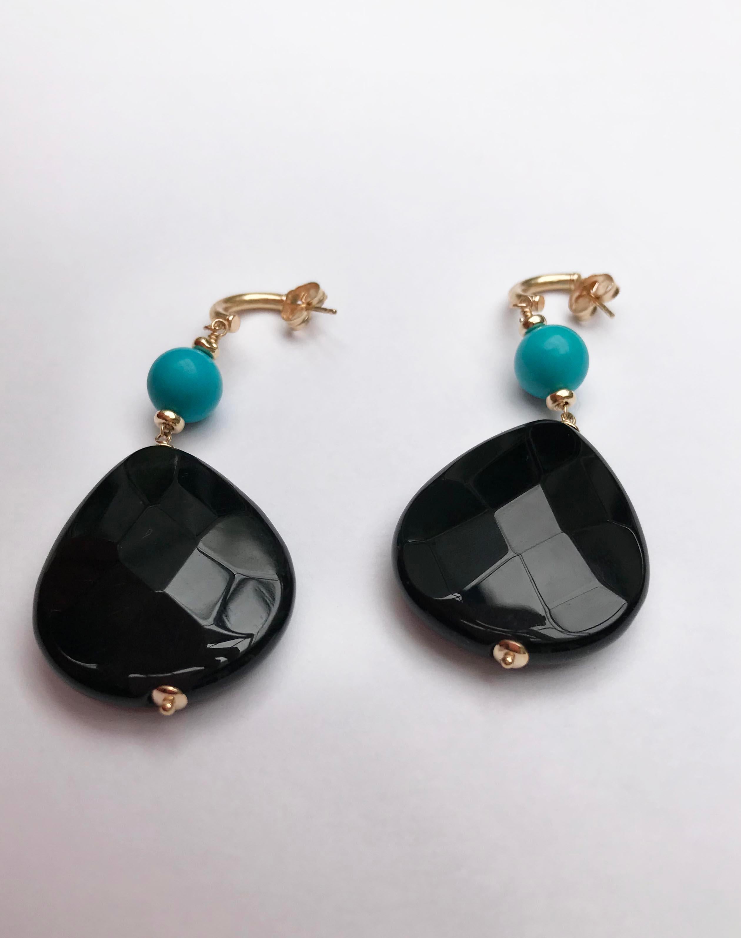 gold turquoise and onyx earrings