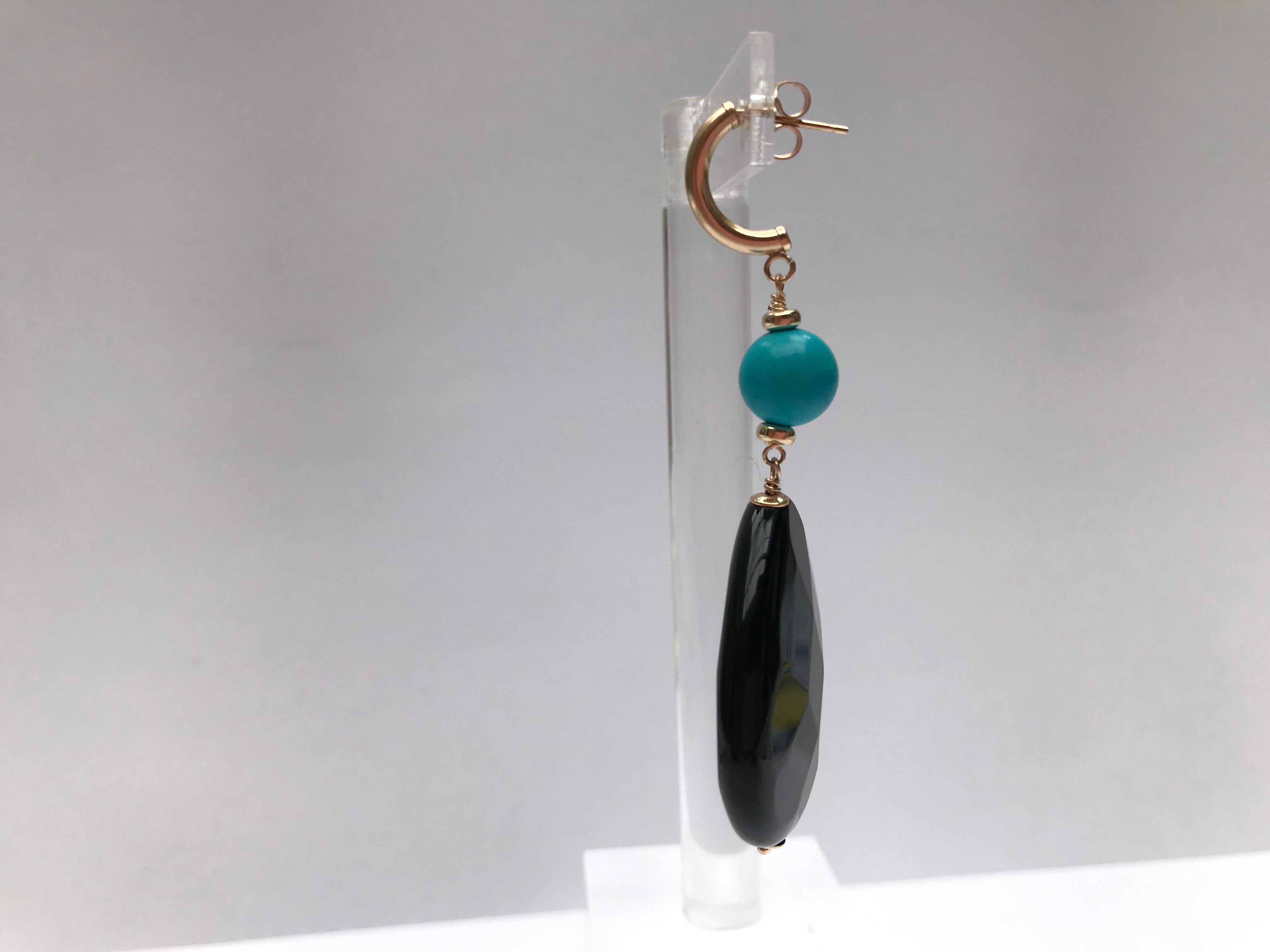 Women's Marina J Turquoise and Onyx Earrings with 14 Karat Yellow Gold ear Studs