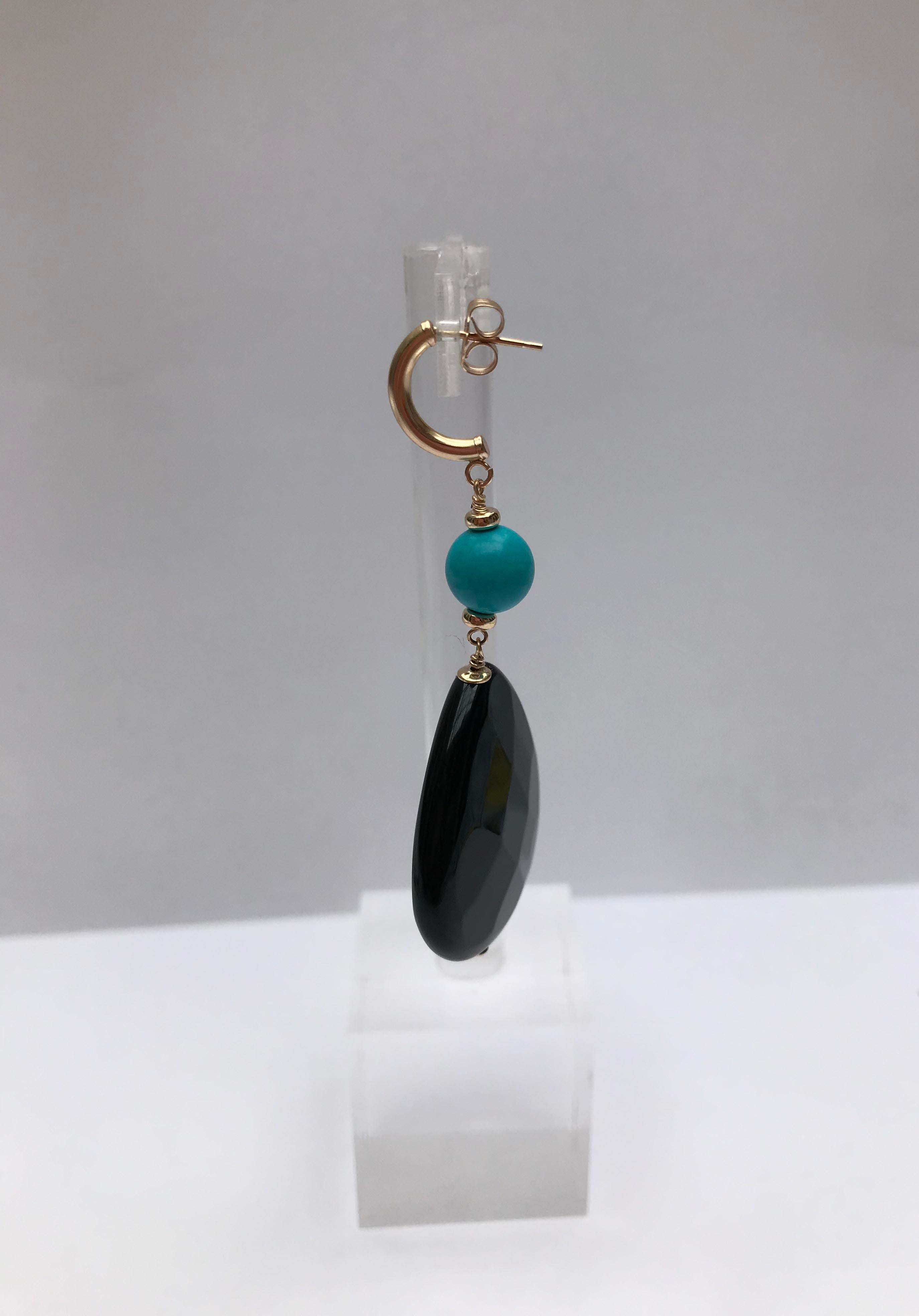 Marina J Turquoise and Onyx Earrings with 14 Karat Yellow Gold ear Studs 1