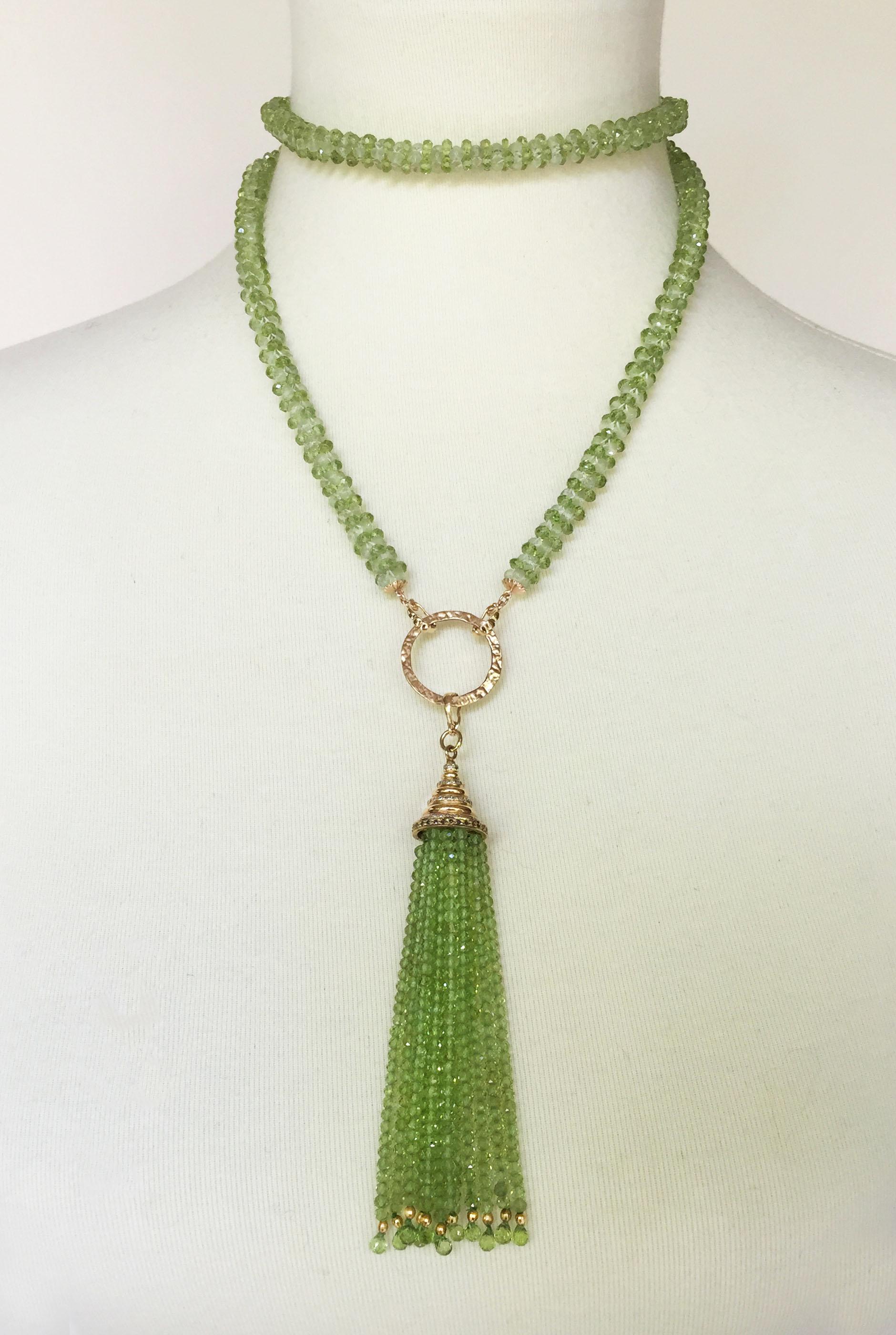 Peridot Tassel Rope Necklace with 14k Yellow Gold, Gold Plated Cup, and Diamonds 2