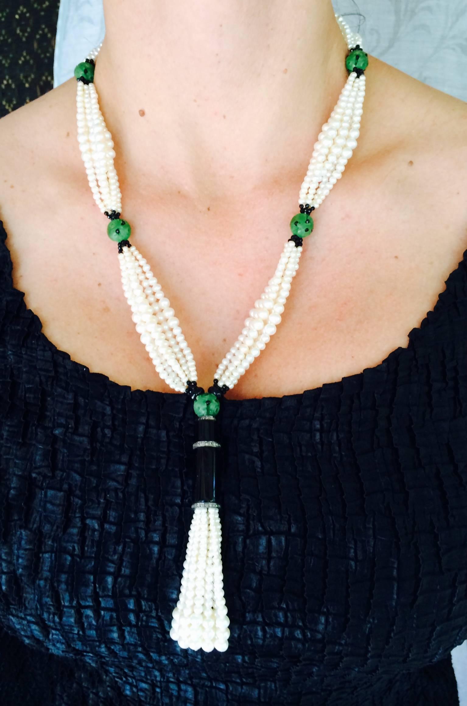 Pearl Onyx Bakelite Sautoir Necklace 1