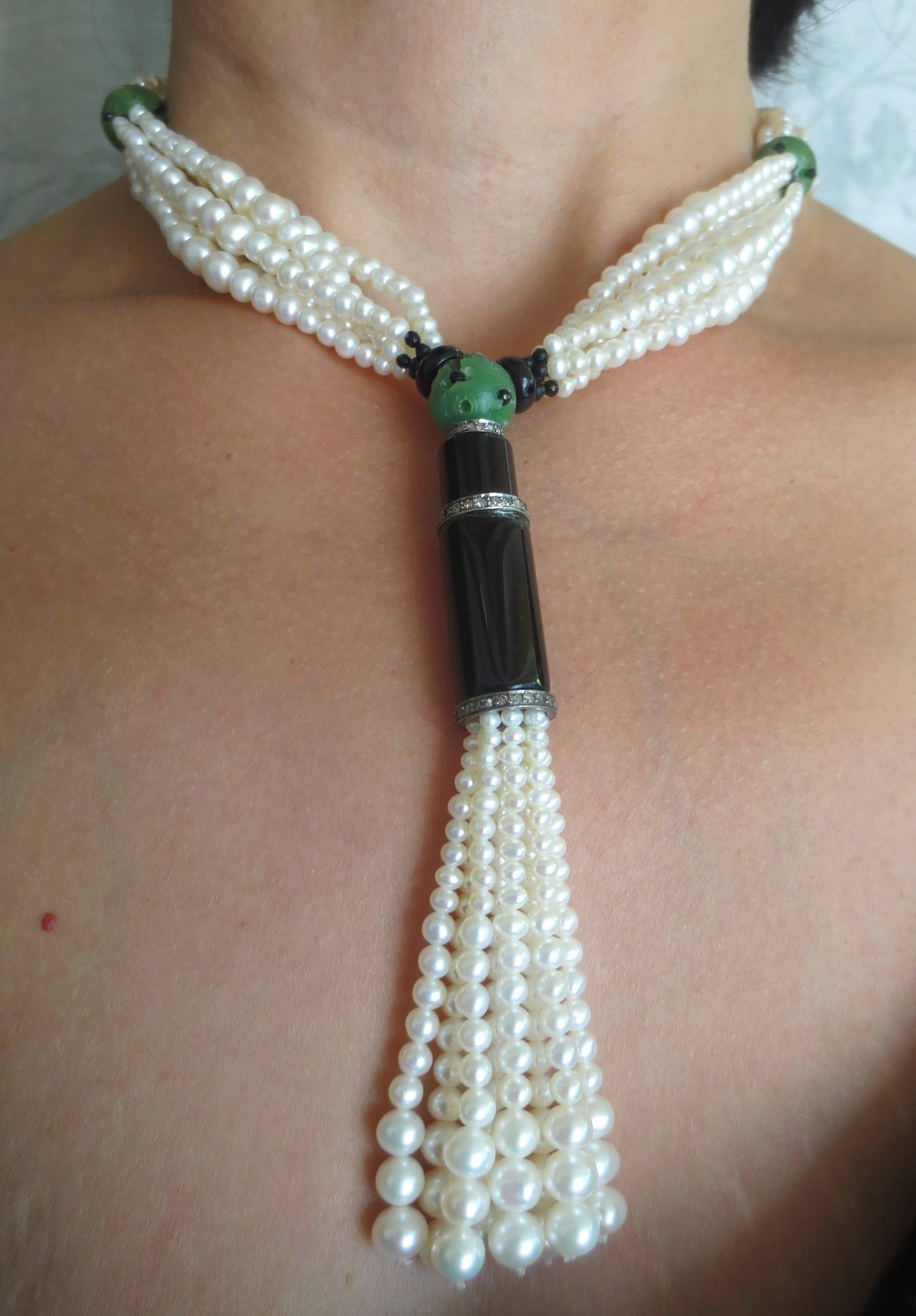 Pearl Onyx Bakelite Sautoir Necklace 2