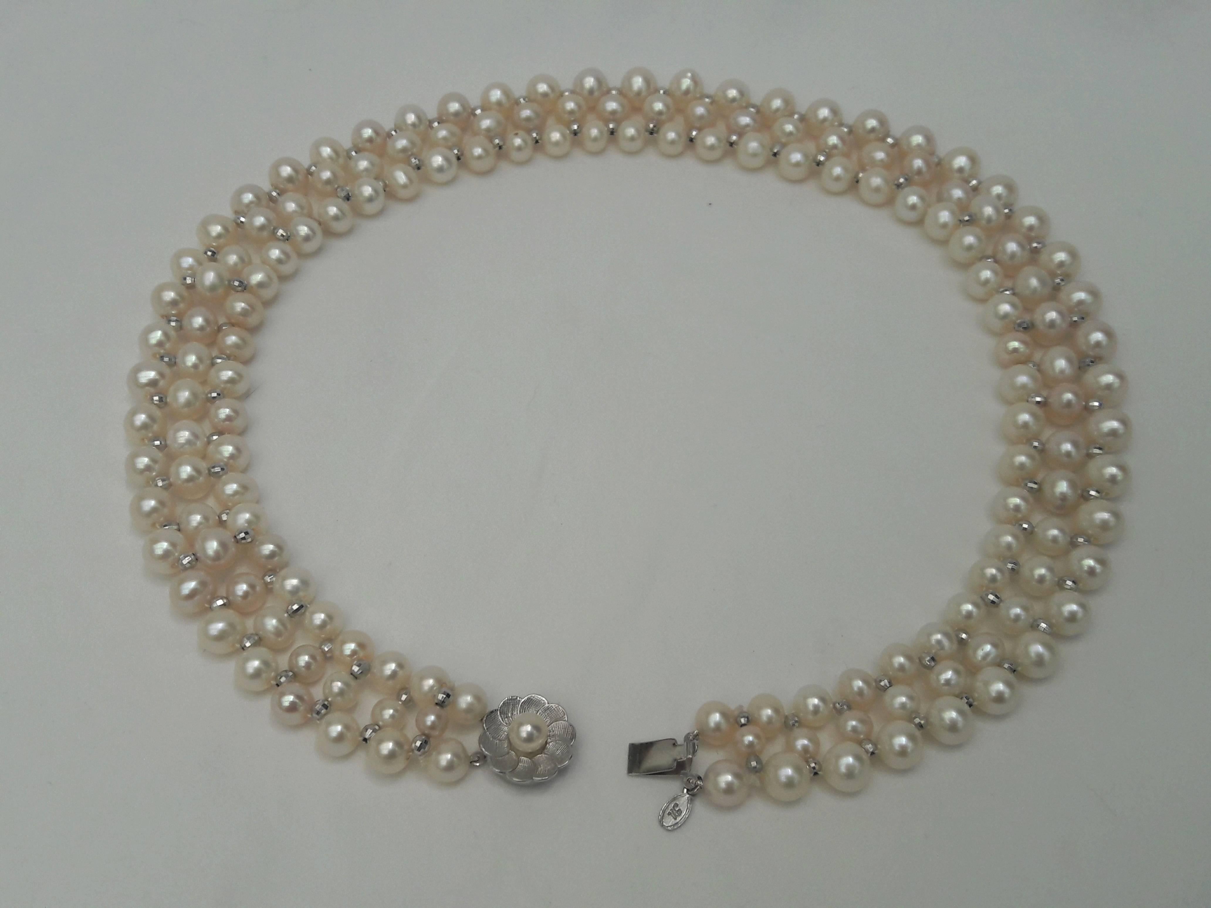 Women's Marina J Woven Pearl Necklace with White Gold Faceted Beads and Sliding  Clasp