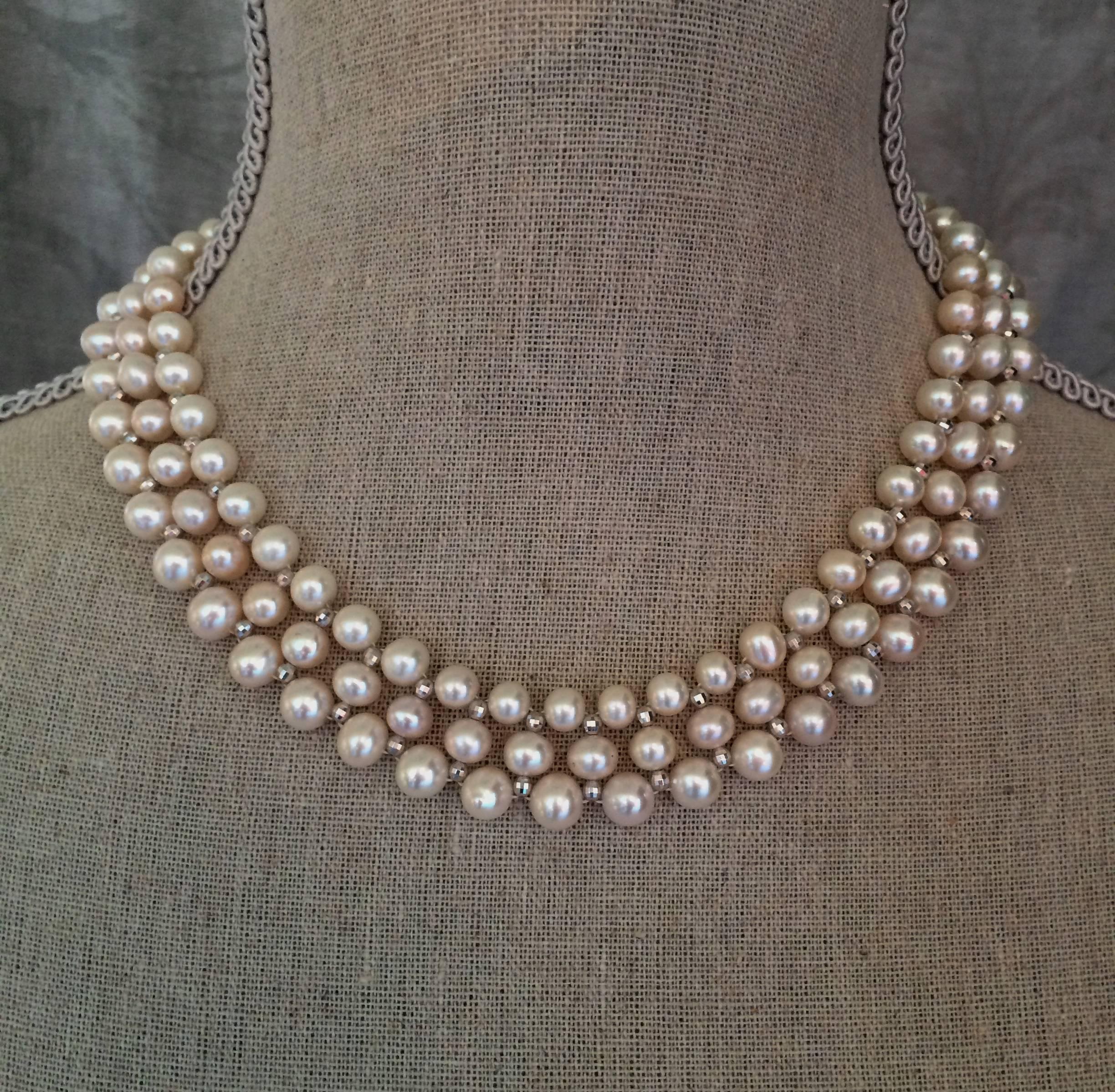 Marina J Woven Pearl Necklace with White Gold Faceted Beads and Sliding  Clasp 2