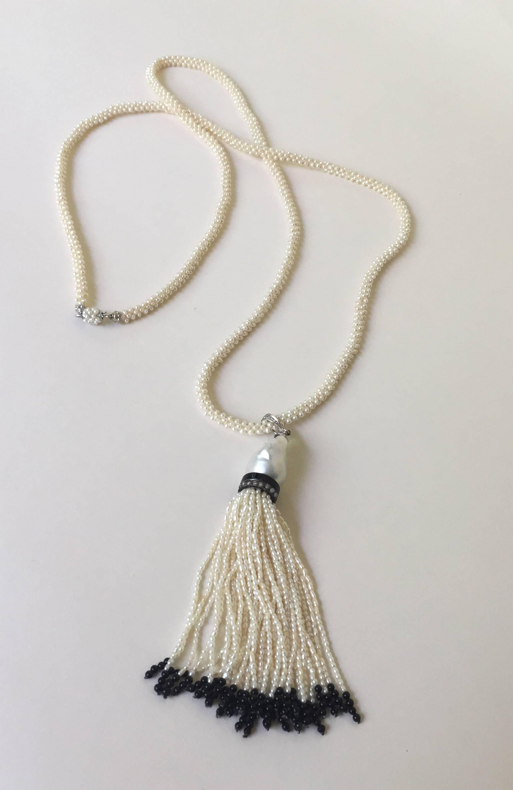  Seed Pearl Rope Sautoir with Pearl and Onyx Tassel by Marina J 7
