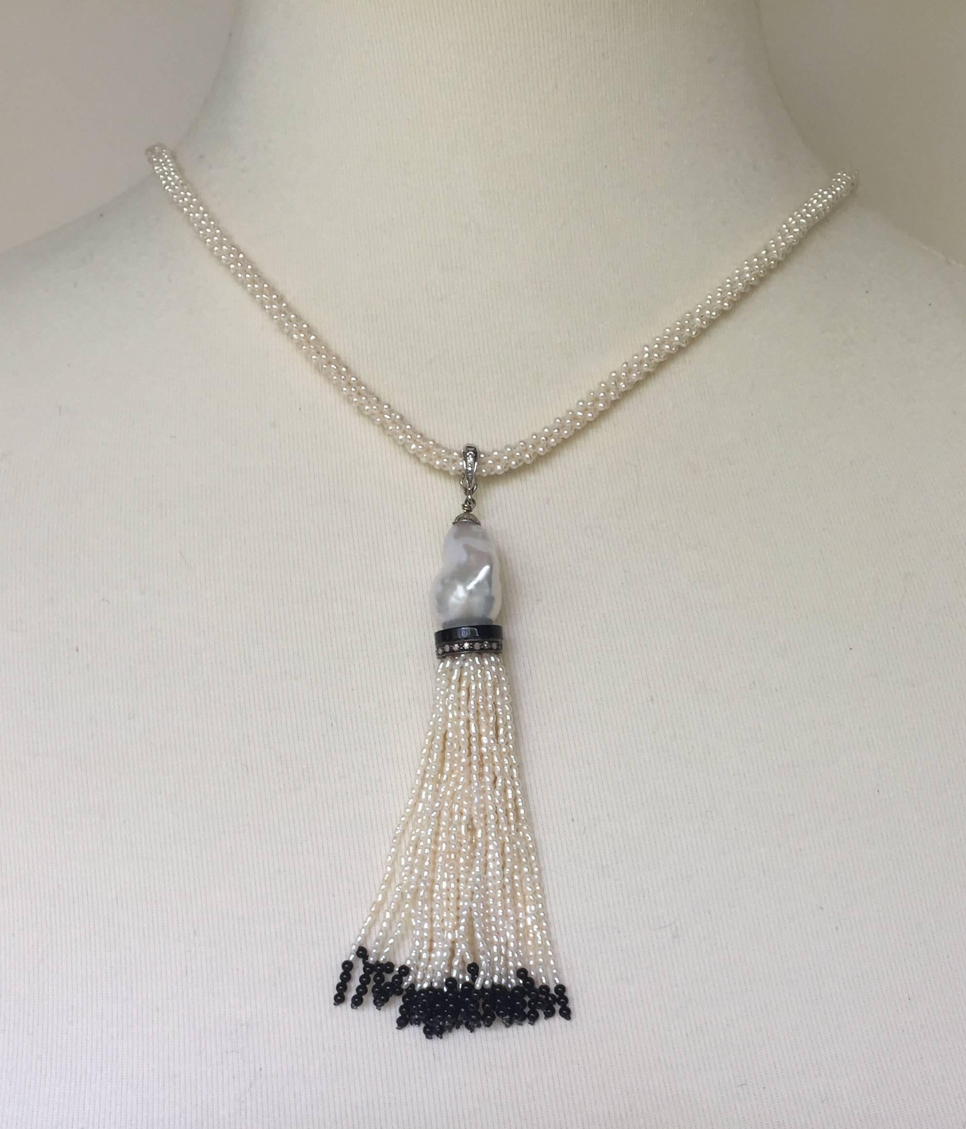  Seed Pearl Rope Sautoir with Pearl and Onyx Tassel by Marina J 4