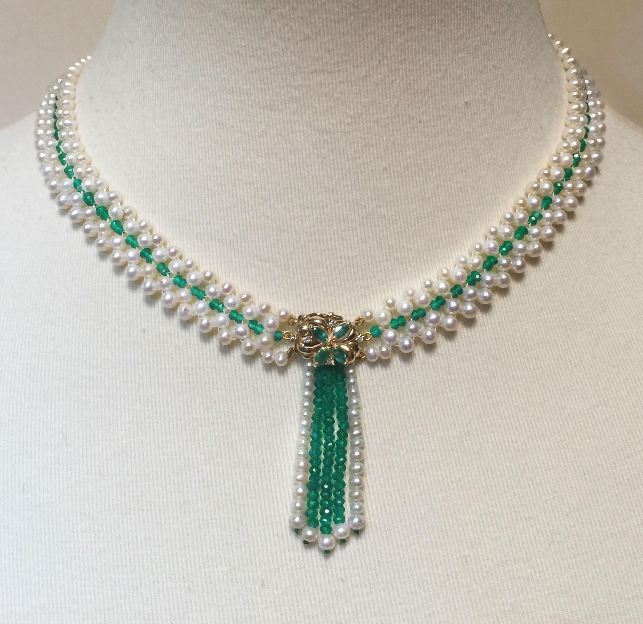  Marina J. Woven Pearl & Emerald Necklace with 14k Yellow Gold Centerpiece-Clasp 2