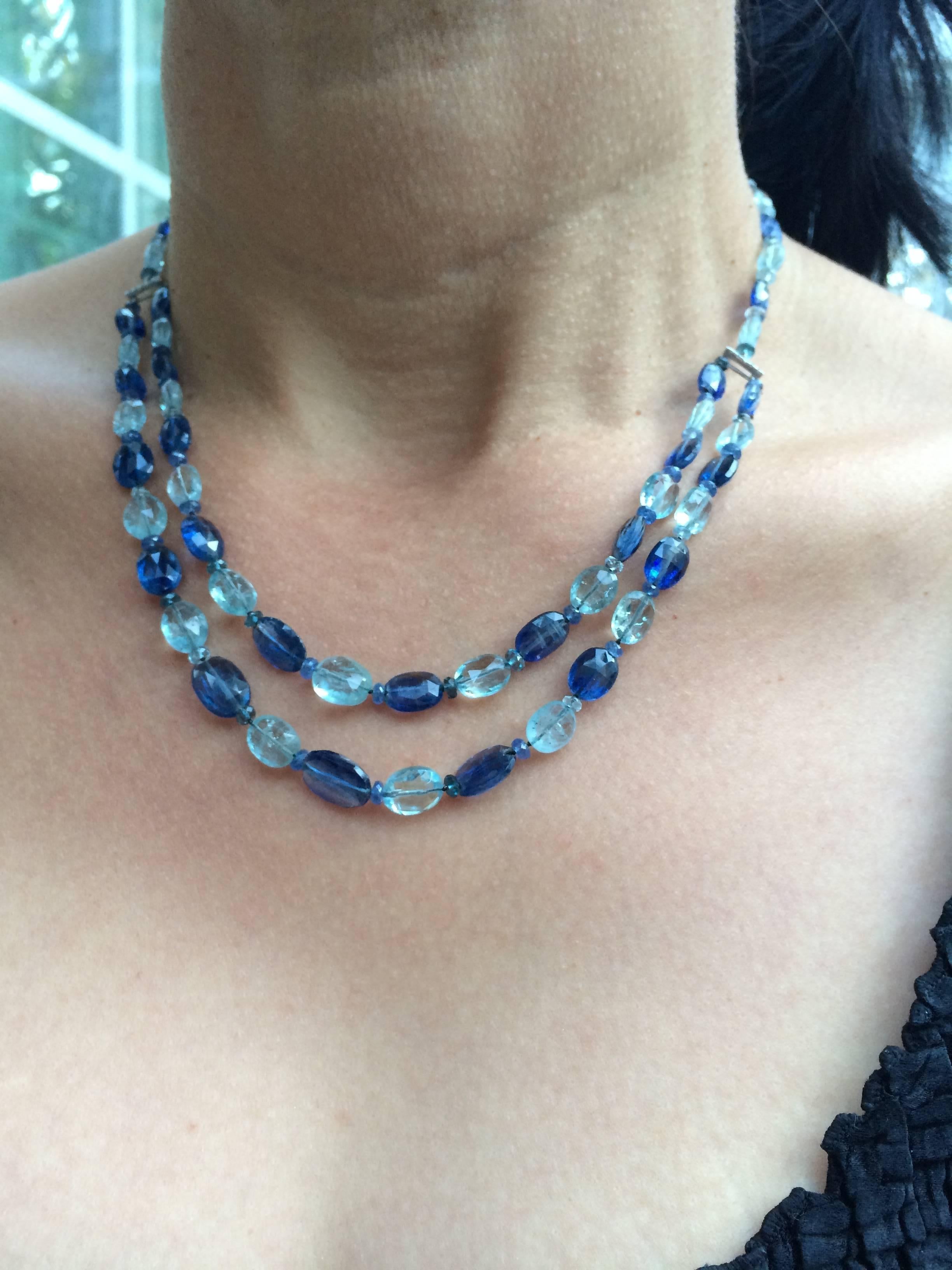 Marina J. Kyanite Blue Topaz Diamond Gold Two Strand Necklace 2