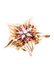 Cartier Ruby Diamond Gold Star Brooch