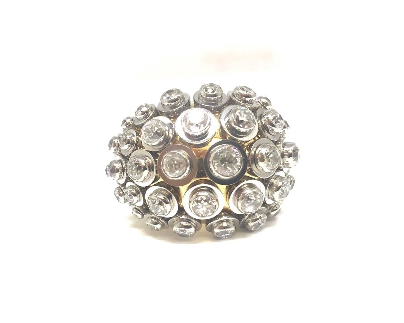 Diamond Platinum Gold Sputnik Ring In Excellent Condition In New York, NY