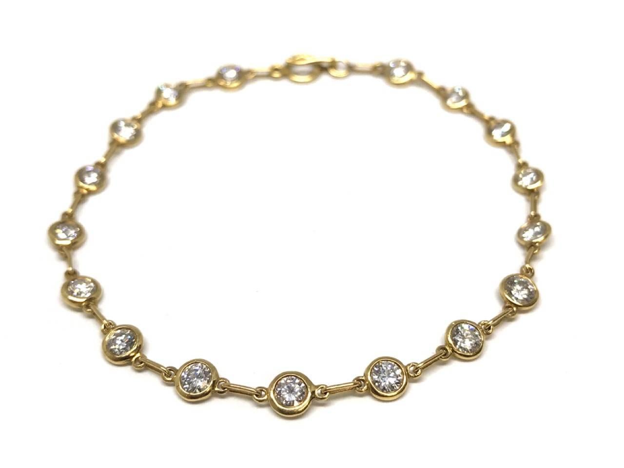 From the Elsa Peretti collection, this Tiffany & Co bracelet features 17 round cut diamonds housed in 18k gold.
The diamonds catch light at all angles, making this a great compliment to all moods, a subtle but strong look.
This was a special