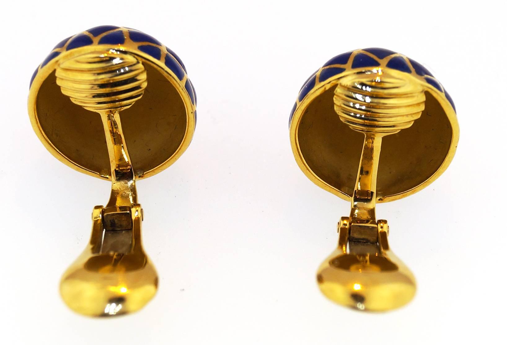 Contemporary David Webb Blue Enamel Gold Dome earrings
