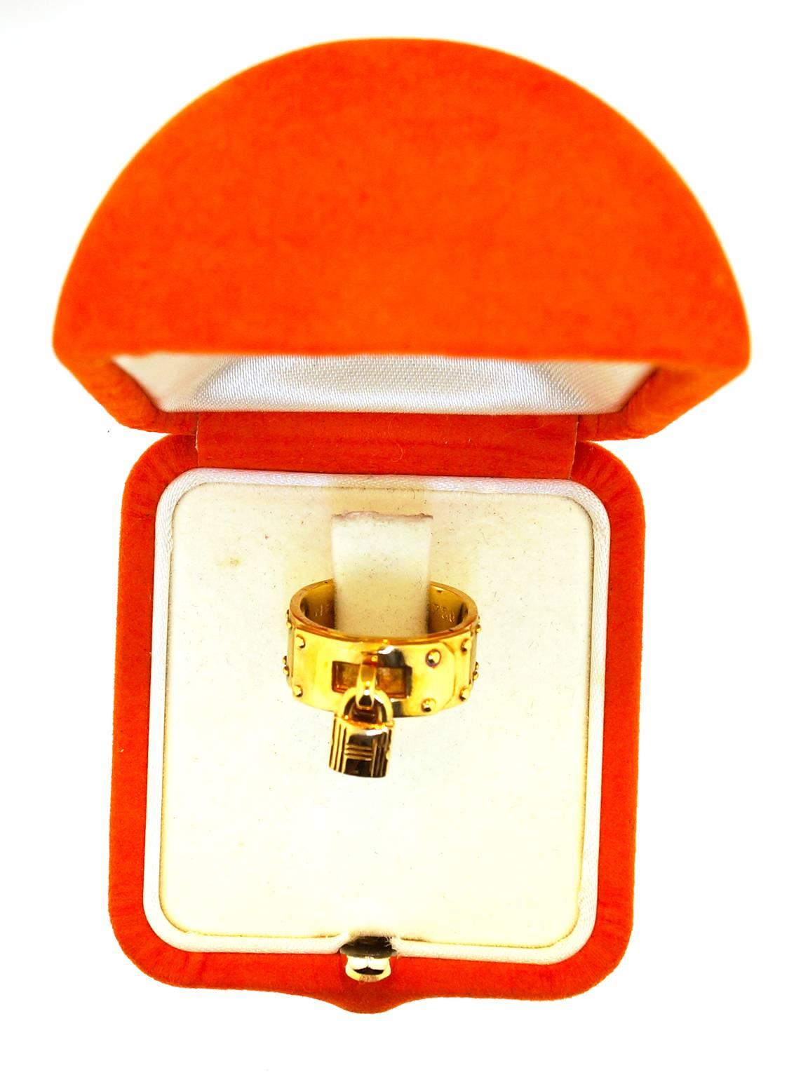 Women's 1970s Hermes Gold Padlock Ring