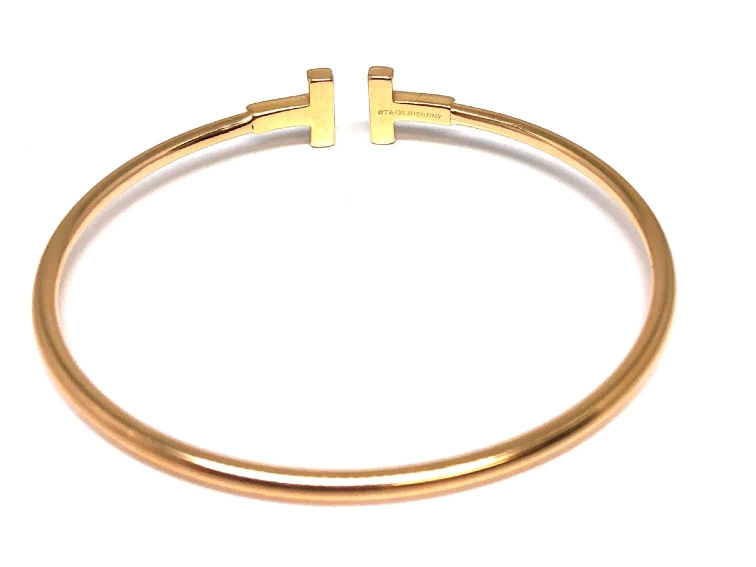 Modern Tiffany & Co. 18 Karat Gold and Diamond T Wire Bracelet
