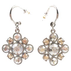 Chanel Silver CC Argyle Crystal Hoop Piercing Earrings
