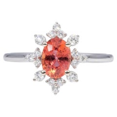 Anillo con zafiro padparadscha de 1,2 ct y detalles de diamantes naturales: oro macizo de 14K