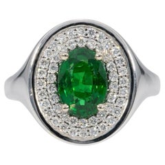 Anillo de granate tsavorita de 2 ct con detalles de diamantes naturales: oro macizo de 14K, 9 x 6,5 mm