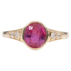 1.27Ct GIA Certified Pink Sapphire Ring with Natural Diamonds in Solid 14K Gold