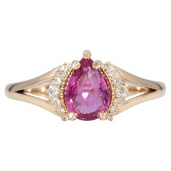 Pink Sapphire Ring with Earth-Mined Diamond Accents: Solid 14K Gold, 8x5.3mm