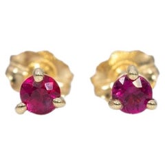 Pendientes de rubí de Mozambique, oro macizo de 14K, redondos de 3 mm, piedra natal de julio