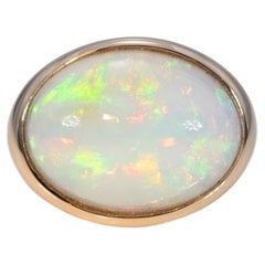 7.7Ct Ethiopian Opal Cabochon Ring in Solid 14K Gold, Oval 18x13.7mm