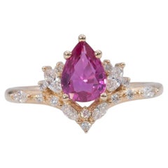1.1Ct Pink Sapphire Ring with Natural Diamond Accents: Solid 14K Gold, 7.5x5.6mm