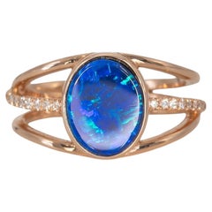 2.1Ct Boulder Opal Cabochon Ring with Natural Diamond Accents: Solid 14K Gold