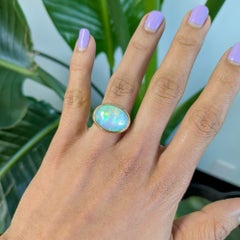 7.7Ct Ethiopian Opal Cabochon Ring in Solid 14K Gold, Oval 18x13.7mm