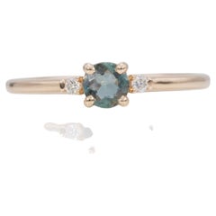Anello con alessandrite e diamanti estratti dalla terra, in oro massiccio 14K, rotondo 4,6 mm