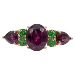 4.4Ct Purple Garnet Ring With Tsavorite Accents in Solid 14K Gold, 10x7.6mm