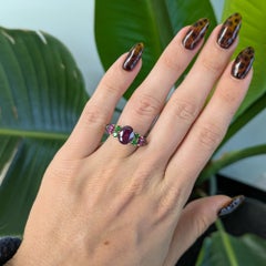 4.4Ct Purple Garnet Ring With Tsavorite Accents in Solid 14K Gold, 10x7.6mm