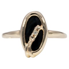 Black Onyx Estate Ring with Earth-Mined Diamond Accent in Solid 10K Gold, Oval